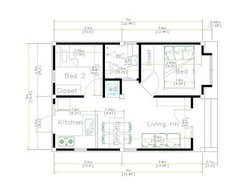16×23 Feet Small House Plan 5×7 Meter 2 Beds 1 Bath Flat Roof PDF (A4 Hard Copy)