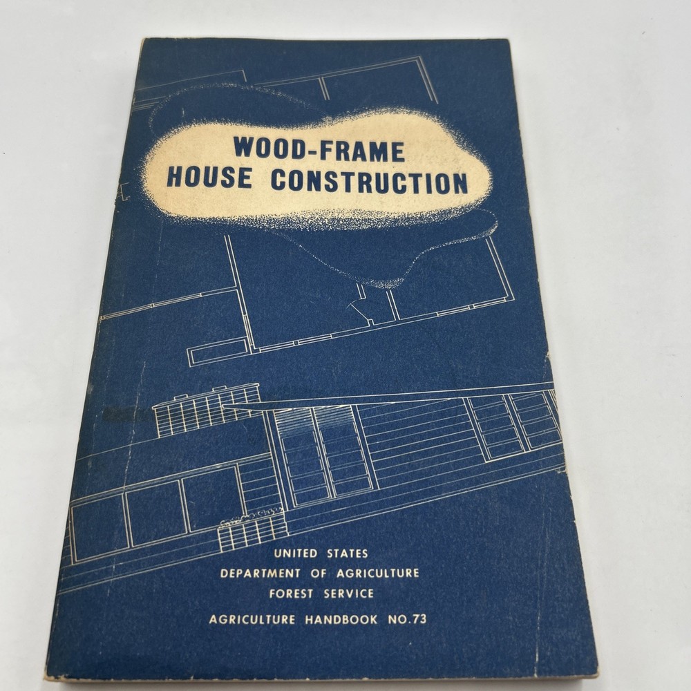 Vintage USDA Wood-Frame House Construction Handbook No. 73 Blueprint Cover 1955