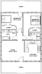 28×34 House — 2 Bedroom 2 Bath — 952 sq ft — PDF Floor Plan — Model 1A