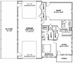 46×48 House – 1 Bedroom 1 Bath 1 RV – 1,157 sqft – PDF Floor Plan – Model 1E