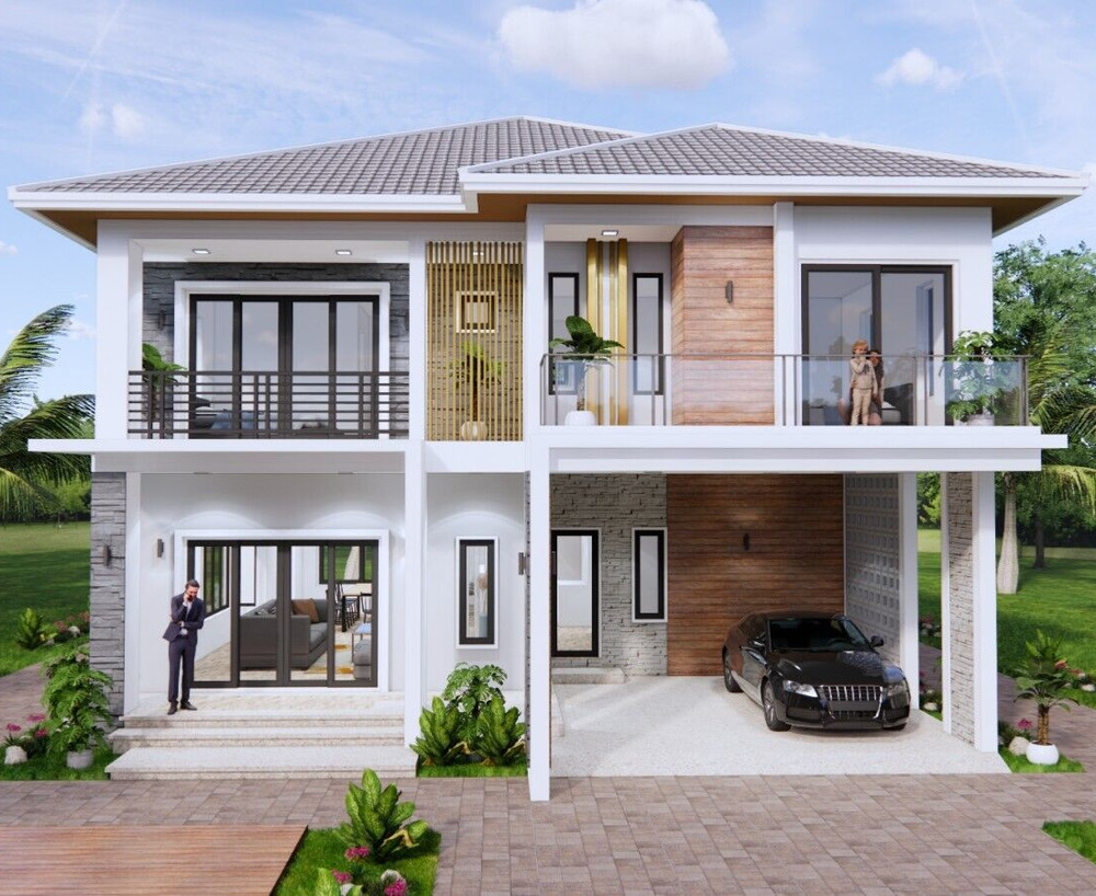 36×40 Feet Modern House Plan 11×12 Meter 4 Beds 4 Baths Hip Roof (A4 Hard Copy)