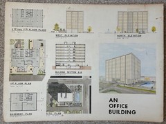 Vintage 1970s Office Building Architectural Rendering Plans Blue Prints