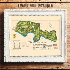 Pebble Beach Golf Links Vintage Course Map California Illustrated Wall Art