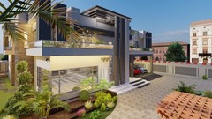 Modern Farmhouse Design | Luxury Villa Front Elevation | Architectural Rendering