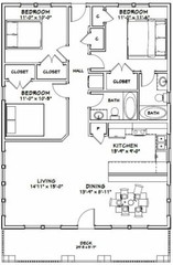 30×40 House — 3 Bedroom 2 Bath — 1,200 sq ft — PDF Floor Plan — Model 3