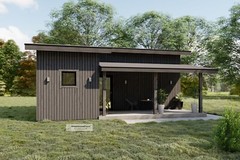 20’x28′ Modern Tiny House Plans, Lean Cabin Architectural Construction Blueprint