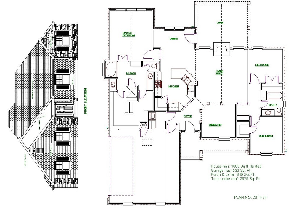 FULL Construction Set House Plans! 1800 SF Conditioned space 3 or 4 Bedrooms!