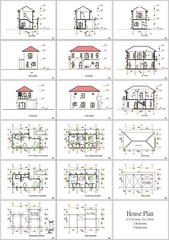Custom Small House 6.7×10 Meter 22×33 Feet 2 Beds 3 Baths Hip Roof (A4 Hard Copy