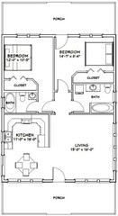 28×36 House — 2 Bedroom 2 Bath — PDF Floor Plan — 1,008 sq ft — Model 1C