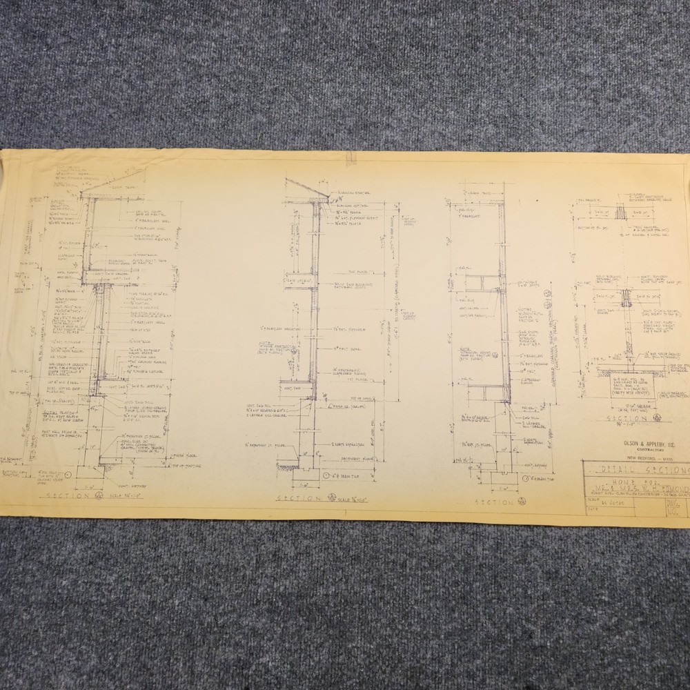 Vintage House Blueprint 33×17 1964 Mid Century Modern Drawing Art Glen Ellyn IL