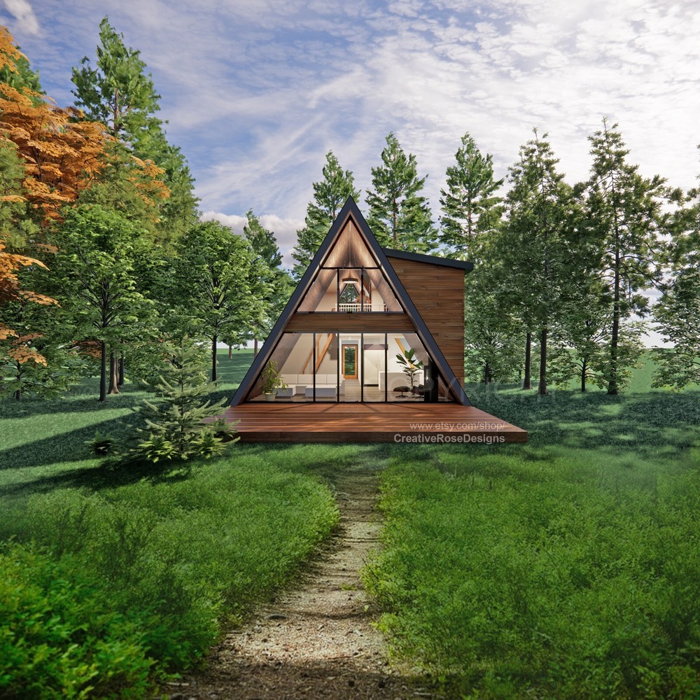 A Frame 22′ x 36′ Spacious Cabin House Design Plans – Drawings Blueprints