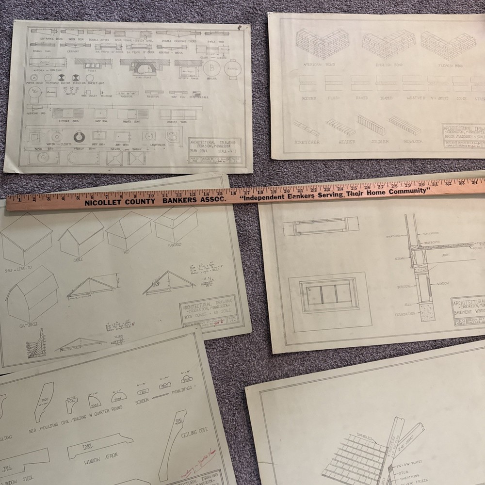 Architectural House Blueprints Plans Mid Century Modern Home 1941 MN 17 Pieces Z