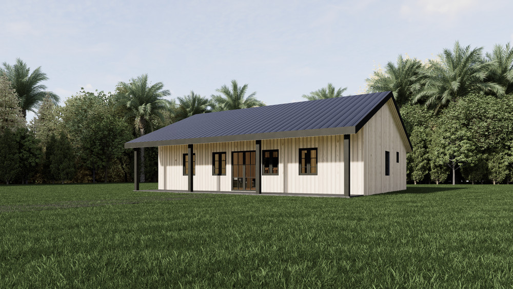 House Plan 3 Bedroom 2 Bath Barndominium with Porch, 1200 sq ft | PDF DOWNLOAD
