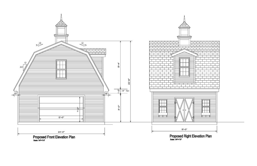 18’X24′- 24’X18′ ONE CAR GARAGE PLANS GAMBREL ROOF GARAGE PLAN 18-1824-GMB-7