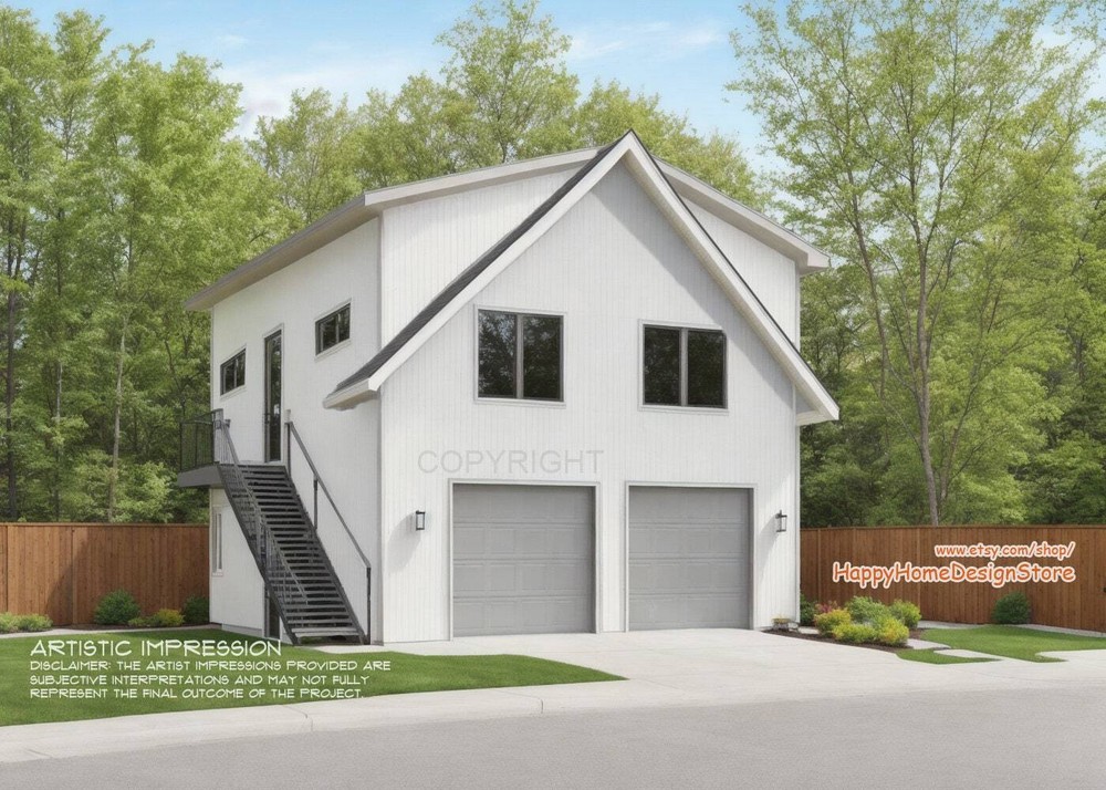 Two Car ADU Garage Loft 28’x28′ Architectural Plans – Blueprint Digital PDF