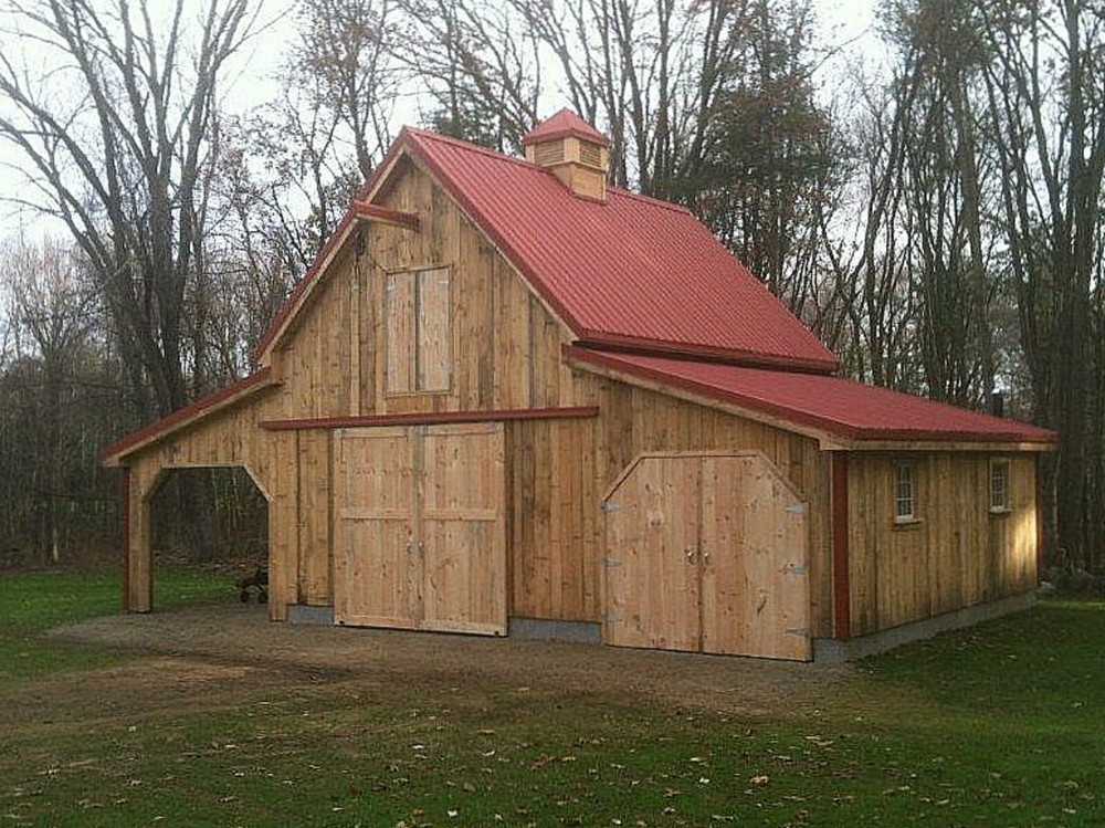 Maple Car Barns with Lofts: 3 Complete Sets of Pole-Barn Plans (eB-411×3)