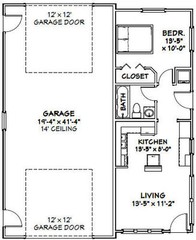 34×42 1 RV Garage – 1 Bedr Apartment – 1,400 sq ft – PDF Floor Plan – Model 2G
