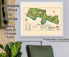 Pebble Beach Golf Links Vintage Course Map California Illustrated Wall Art