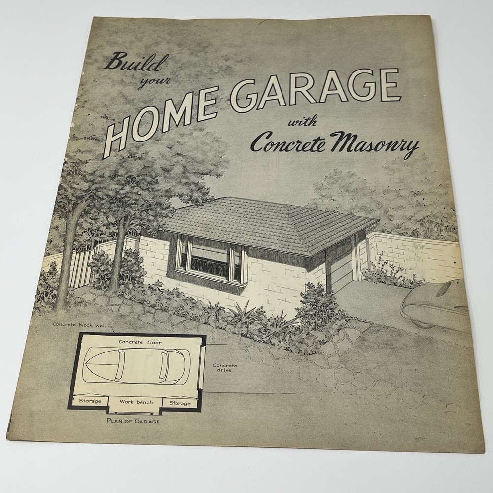 1949 Portland Cement Build Your Home Garage With Concrete Masonry Blueprint Plan
