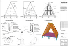 42’x49’ 2 Beds 1 Bath Small A-Frame Cabin Architectural Build Plans PDF Download