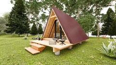 14′-0” X 20′-0” Modern A-Frame Cabin Plan