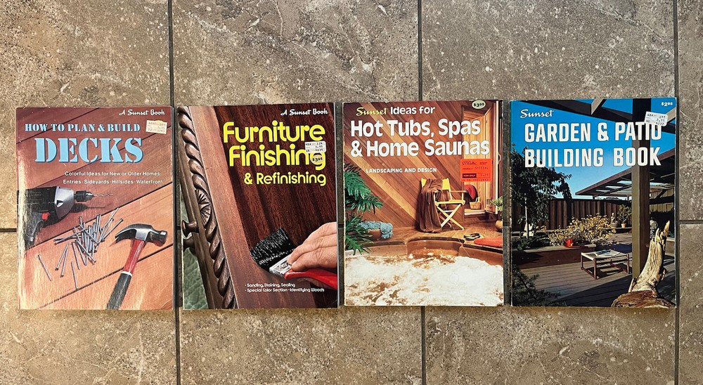 LOT of 4-Sunset Books- Furniture Finishing/Deck + Patio Building/Hot tubs (80s)