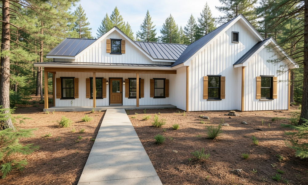 Farmhouse Plan: 1,565 (Living) Sqft-3 Bedroom-2 bath-2 car Garage