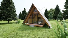 19’-6’’ x 14’-0’’ Modern A–Frame Cabin Plan with 3D Images