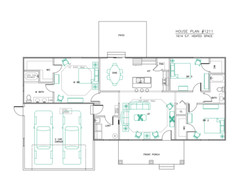 Ranch House Plans 1614 SF 3 Bed 2 Bath Split BR – #1211 Open Floor (Blueprints)