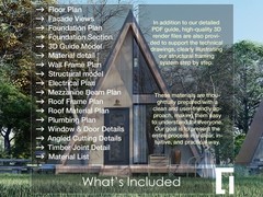 A-Frame House Cabin Plans -320SF- Blueprints – Modern, Bathroom and Loft