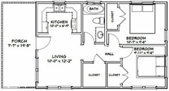 30×20 House — 2 Bedroom 1 Bath — 600 sq ft — PDF Floor Plan — Model 2C