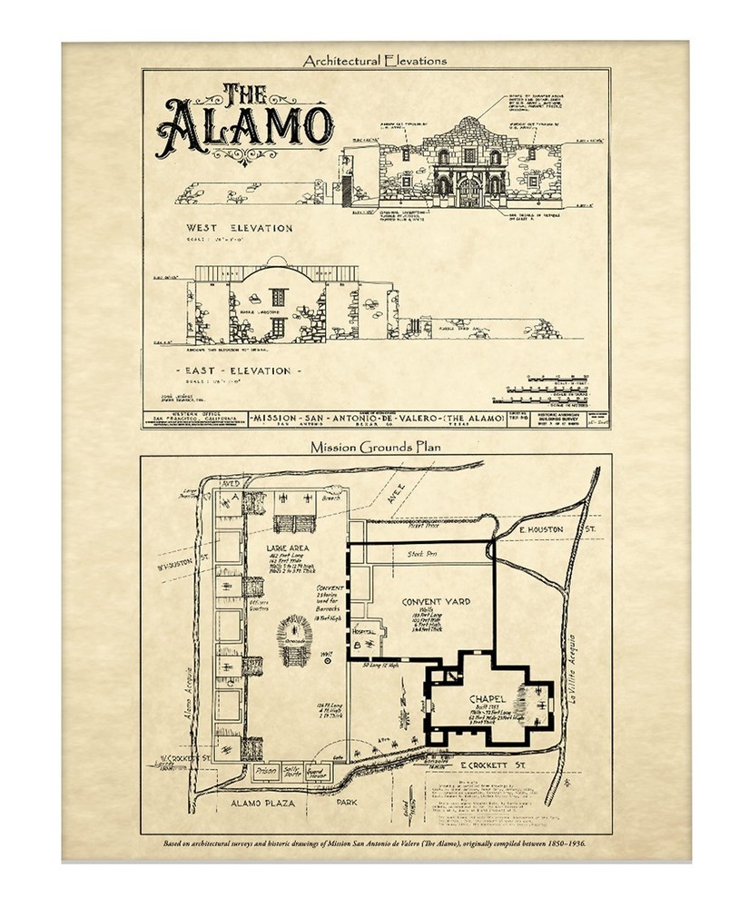 The Alamo Architectural Elevations Mission San Antonio de Valero Historic Art