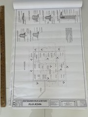 Set of Five (5) Three Page Architectural Drawings of Basement Plans Foundation