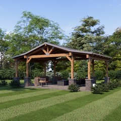 Garden Barn Pavilion with Double roof plan , 26’x16′ Patio Blueprints