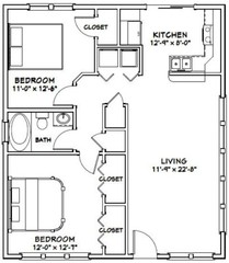 28×32 House — 2 Bedroom 1 Bath — 896 sq ft — PDF Floor Plan — Model 3M