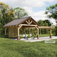 26’x16′ Pavilion with Pergola Plans, Outdoor Gazebo Blueprints