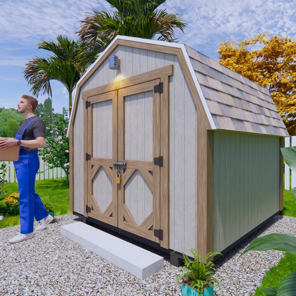 DIY 8×8 Shed Plan (Gambrel Roof Barn) | PDF + Material List + A4 Printed Guide