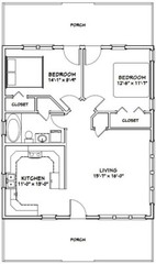 28×32 House — 2 Bedroom 1 Bath — 895 sq ft — PDF Floor Plan — Model 1F