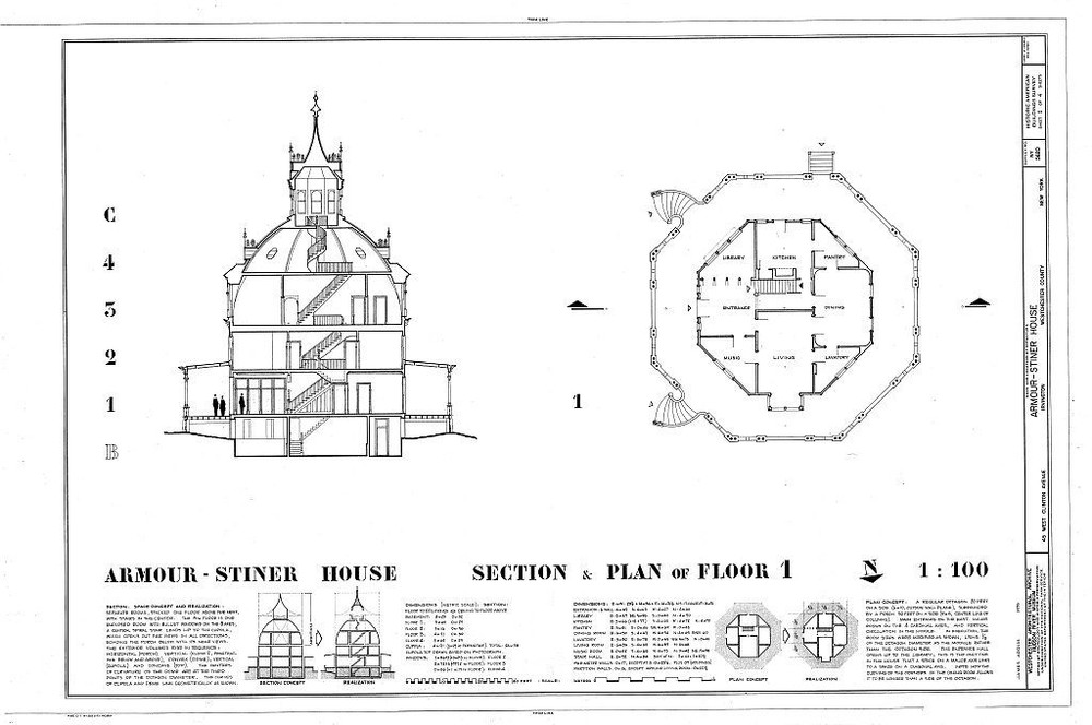 Victorian Octagon house plan, many bedrooms, porch, architectural PRINTED PLANS