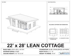 22×28 Lean Modern Cabin Custom Architectural Plans 616SF – PDF Download