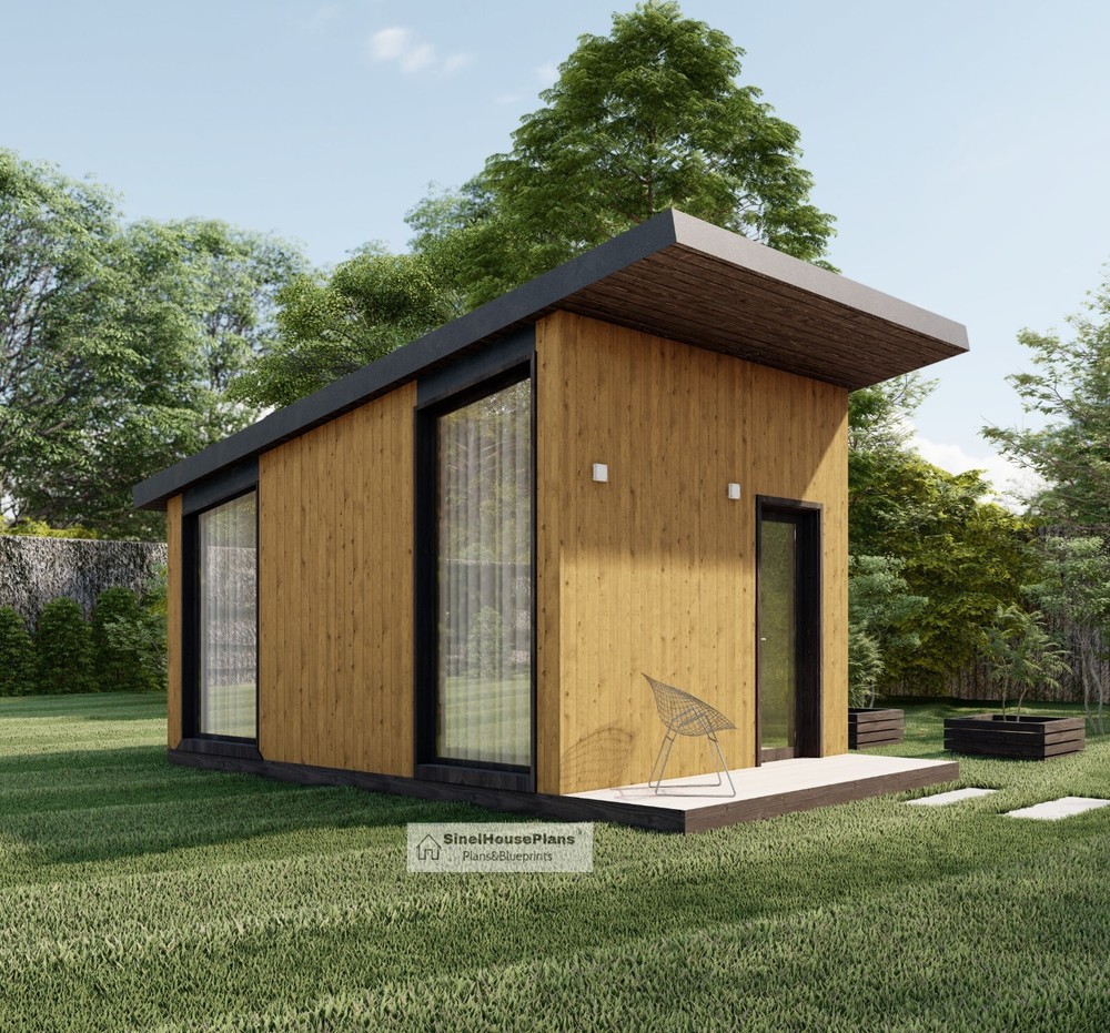 12’x16′ Modern Garden Shed Plans, Studio Backyard Office Blueprints