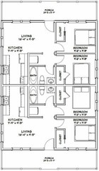 30×40 Duplex — 2 Bedroom 1 Bath — 1,200 sq ft — PDF Floor Plan — Model 4A
