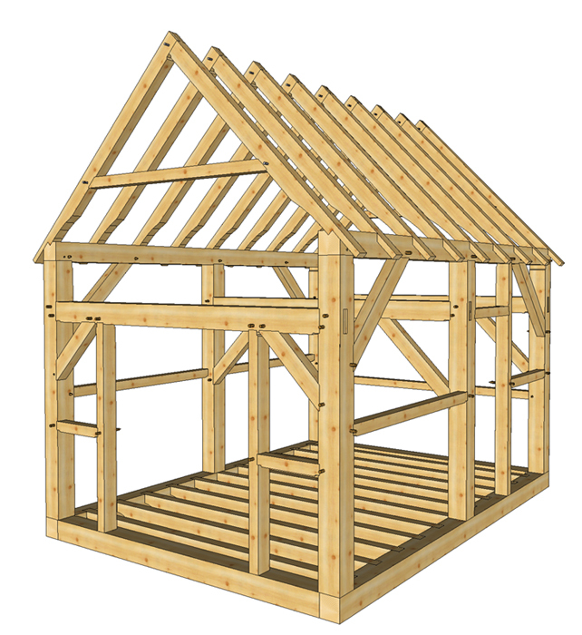 Timber Frame Shed Plans size 12′ x 16′ with 2 doors, printed plans on 8 1/2×11