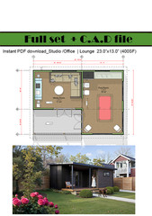 Tiny House ADU working s 2 Room Layout, (400SF) Covered Deck, PDF+ CAD File
