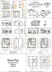 30×23 Feet Small House 9×7 Meter 2 Bed 1 Bath Gable Roof PDF Plan (A4 Hard Copy)