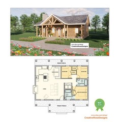 American Cottage House Plan 40×26 – 3 Bed 1040 SF – Custom Home Blueprints