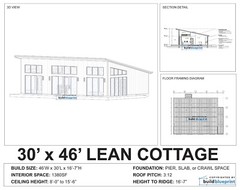 30×46 Lean Modern Cottage Custom Architectural Plans 1380SF – PDF Download