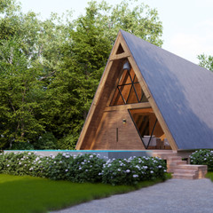 A-Framed Cabin House With Pool | PDF and AutoCAD File For BluePrint Plans
