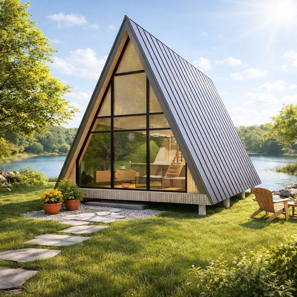 Modern A-Frame Cabin Plans – Scandinavian Triangle Cottage Blueprint