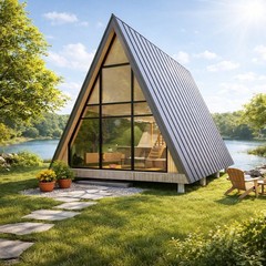 Modern A-Frame Cabin Plans – Scandinavian Triangle Cottage Blueprint